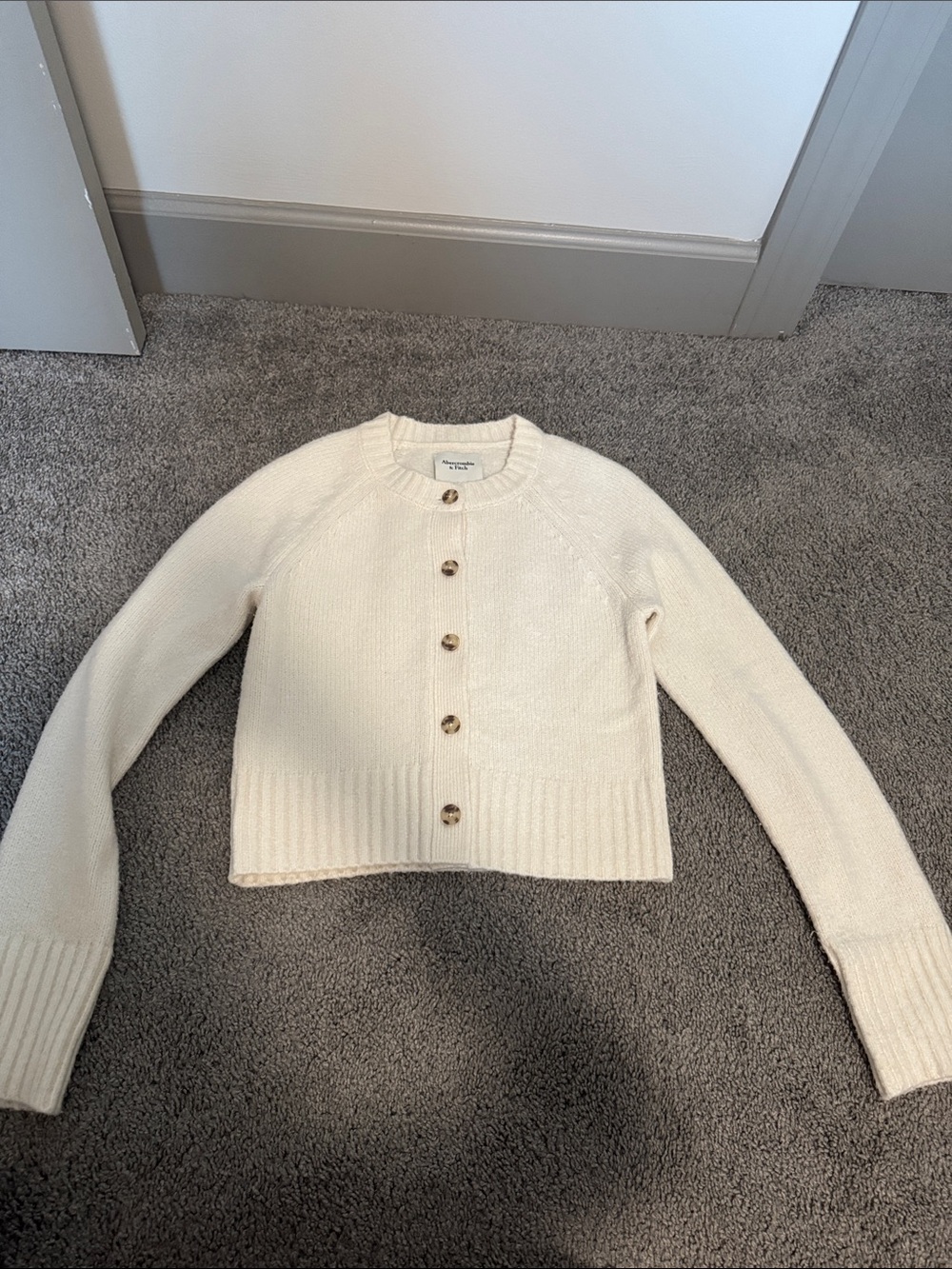 Abercrombie & Fitch Cream Button-Front Knit Cardigan
